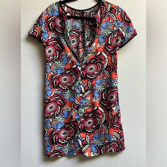 Simone short sleeve  vibrant floral mural print dress Sz XS - Picture 3 of 10